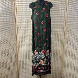 Floral Sleeveless Maxi Dress - Green and Red